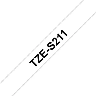 Taśma Brother TZe-S211 TZeS211 mocny klej, czarny na białym tle, 6mm