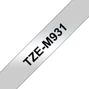 Taśma Brother TZe-M931 TZeM931 metaliczna, czarny na srebrnym tle, 12mm