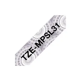 Taśma we wzory Brother TZe-MPSL31 TZeMPSL31 czarny na srebrnym koronkowym tle, 12mm