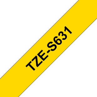 Taśma Brother TZe-S631 TZeS631 mocny klej, czarny na żółtym tle, 12mm