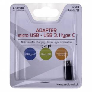 Adapter SAVIO AK-31/B (Micro USB F - USB typu C M; kolor czarny)-2138294