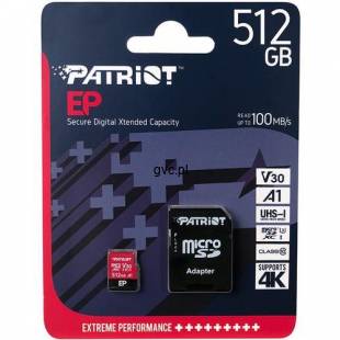 Karta pamięci z adapterem Patriot Memory EP Pro PEF512GEP31MCX (512GB; Class 10, Class A1, Class U3, V30; Adapter, Karta pamięci)-2179512