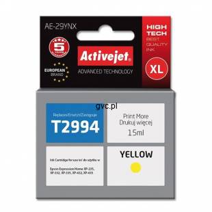 Tusz Activejet AE-29YNX (zamiennik Epson 29XL T2994; Supreme; 15 ml; żółty)-899009