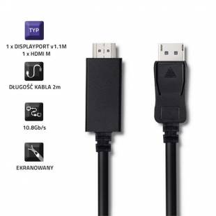 Kabel Qoltec 50441 (DisplayPort M - HDMI M; 2m; kolor czarny)-4105448