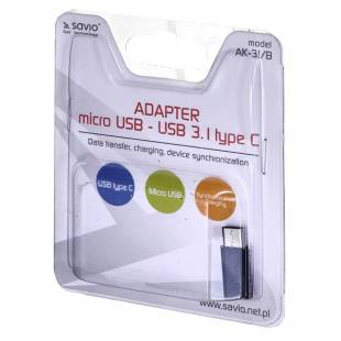Adapter SAVIO AK-31/B (Micro USB F - USB typu C M; kolor czarny)-4157345