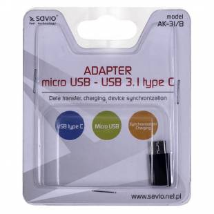 Adapter SAVIO AK-31/B (Micro USB F - USB typu C M; kolor czarny)-4157346