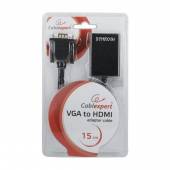 Adapter GEMBIRD A-VGA-HDMI-01 (HDMI F - D-Sub (VGA), Jack stereo 3,5 mm, USB 2.0 M; 0,15m; kolor czarny)-905624